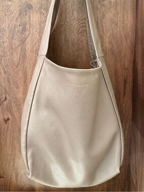 Monserat De Lucca Taupe Leather Hobo with Gold Logo